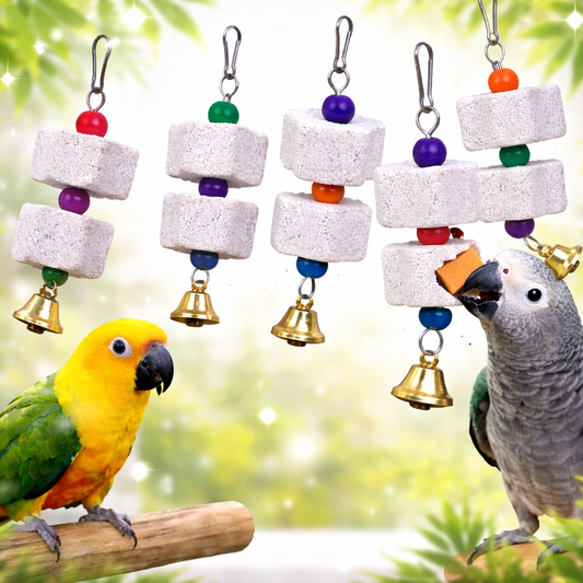 ⭐ Natural Mineral Parrot Chew Toy with Bell